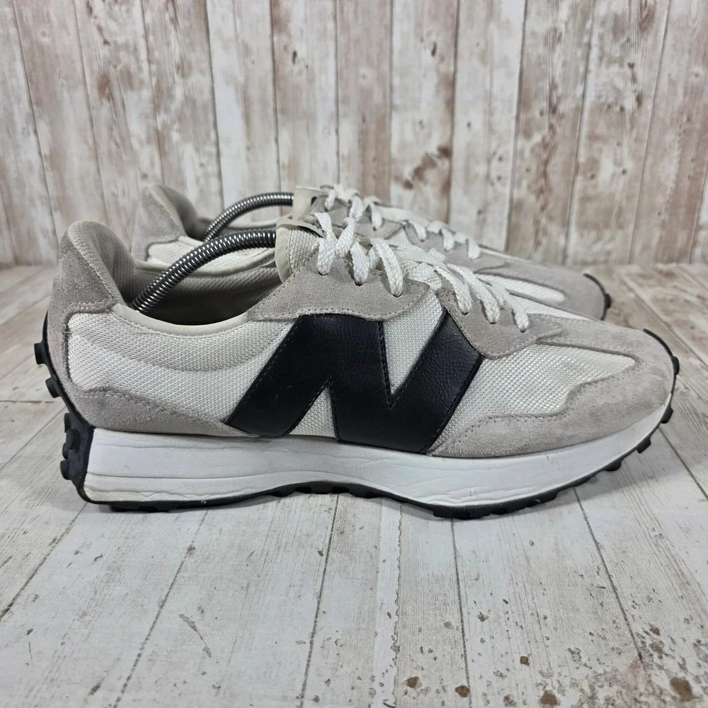 New Balance 327 Mens Moonbeam Black Suede Mesh Sneakers MS327CWB Size 12